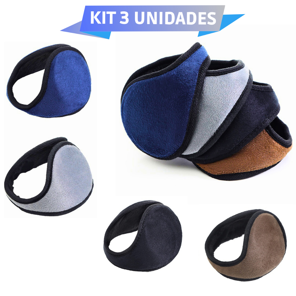 Protetor Aquecedor Ouvido Unissex Inverno Homem Mulher Kit 3 Unidades