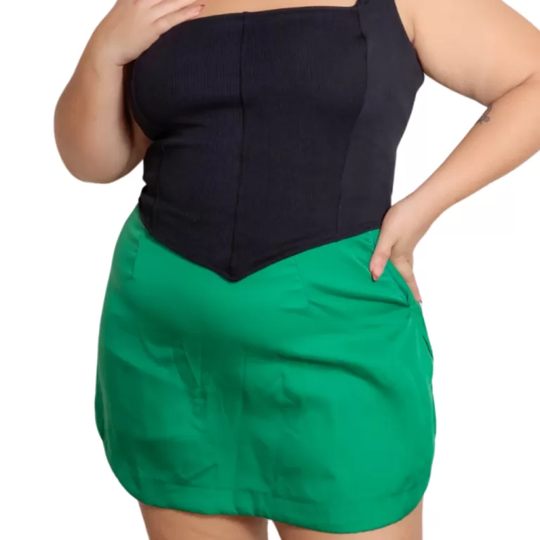 Short Saia Plus Size Feminino Cintura Alta Alfaiat