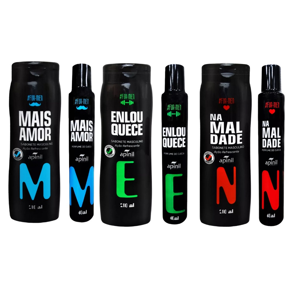 Kit 3 Pares Sabonete Íntimo + Perfume de Cueca Masculino Apinil Aromático Spray 40ml