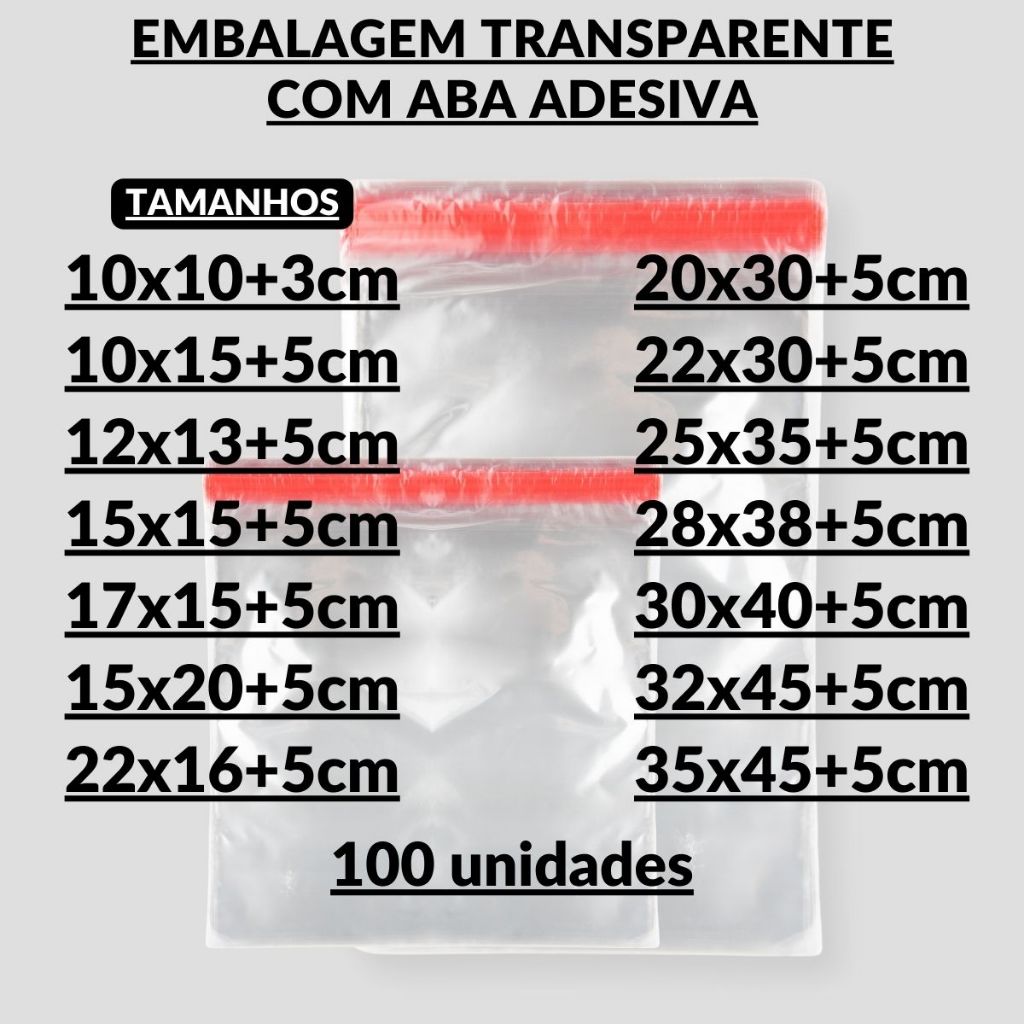Saquinho Adesivado Kit 100un Pp Transparente Abre Fecha Para Lojas Diversos Tamanhos Profissional