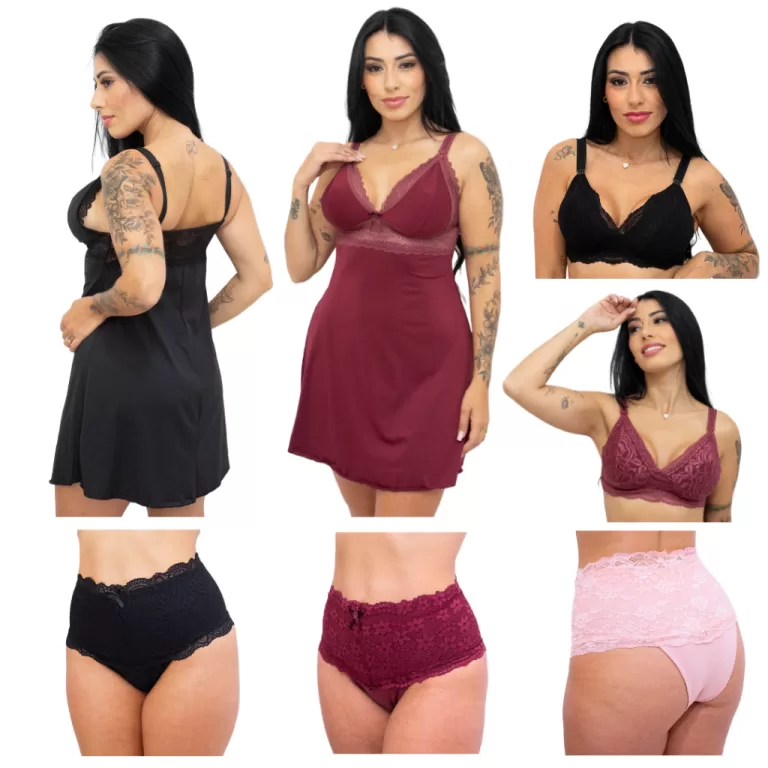 Kit Amamentação 2 Camisola + 2 Sutiã + 3 Calcin