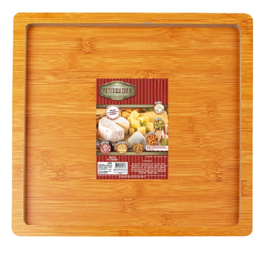 Petisqueira Quadrado Madeira Bambu Antibacteriano 28cm Sustentável Quadrado