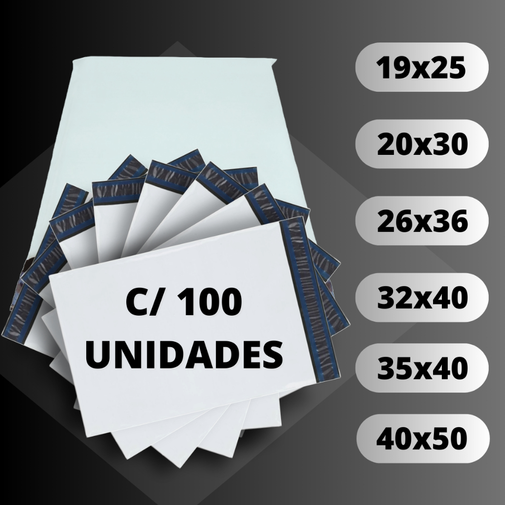 Kit Envelope de Segurança com 100 Unidades Embalagem Branco Auto Colante Envios Ecommerce – Varias M