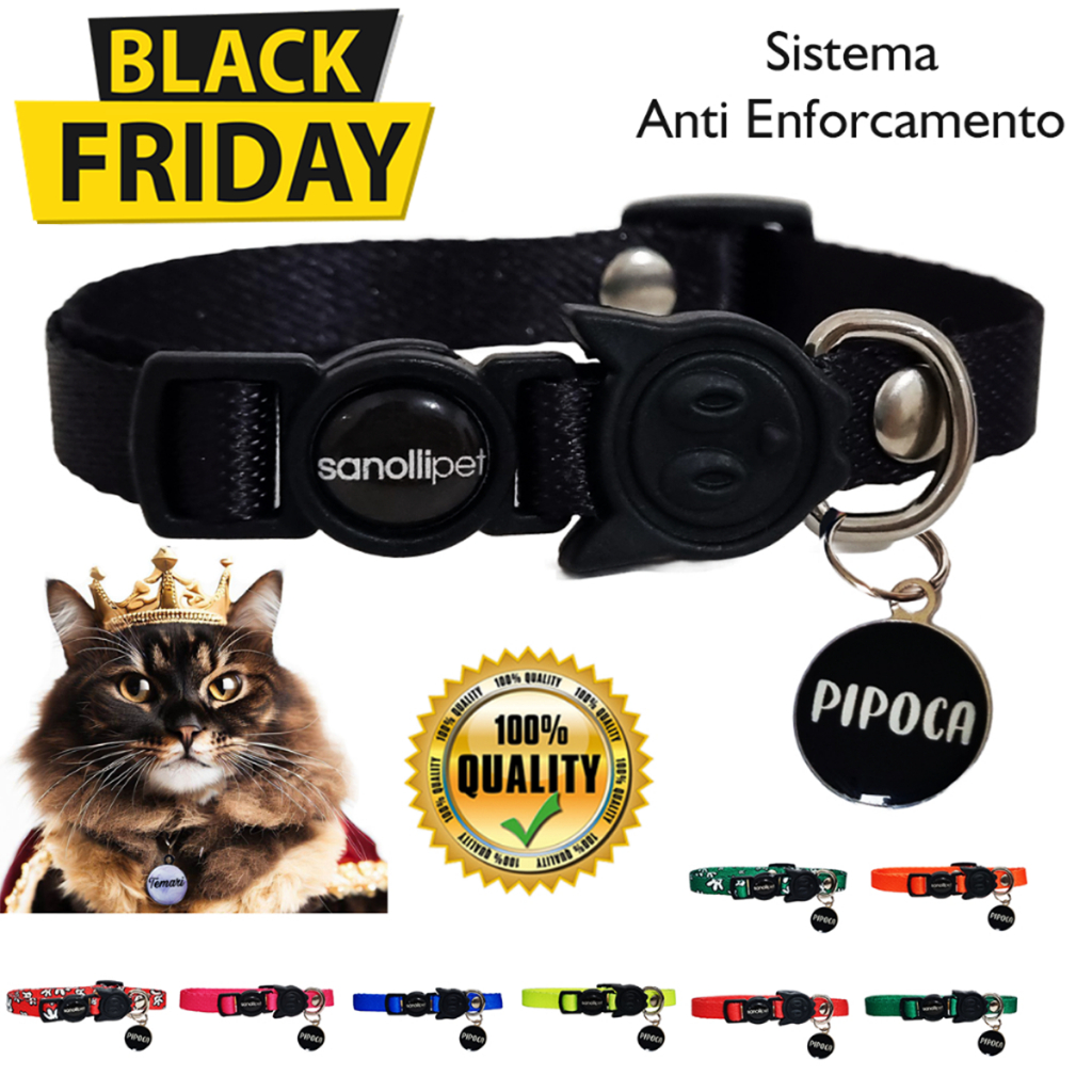 Coleira De Gato Mais Tag Com Nome E Telefone QR Code Sistema Anti Enforcamento Para Luxo Preto