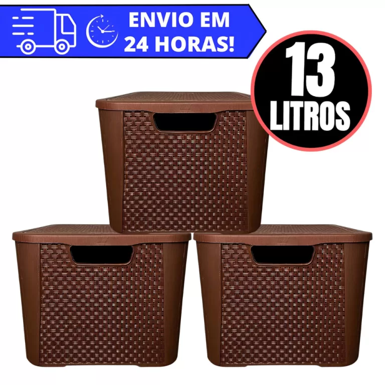 Kit 3 Caixas Organizadora Rattan REFORÇADA 13 LIT