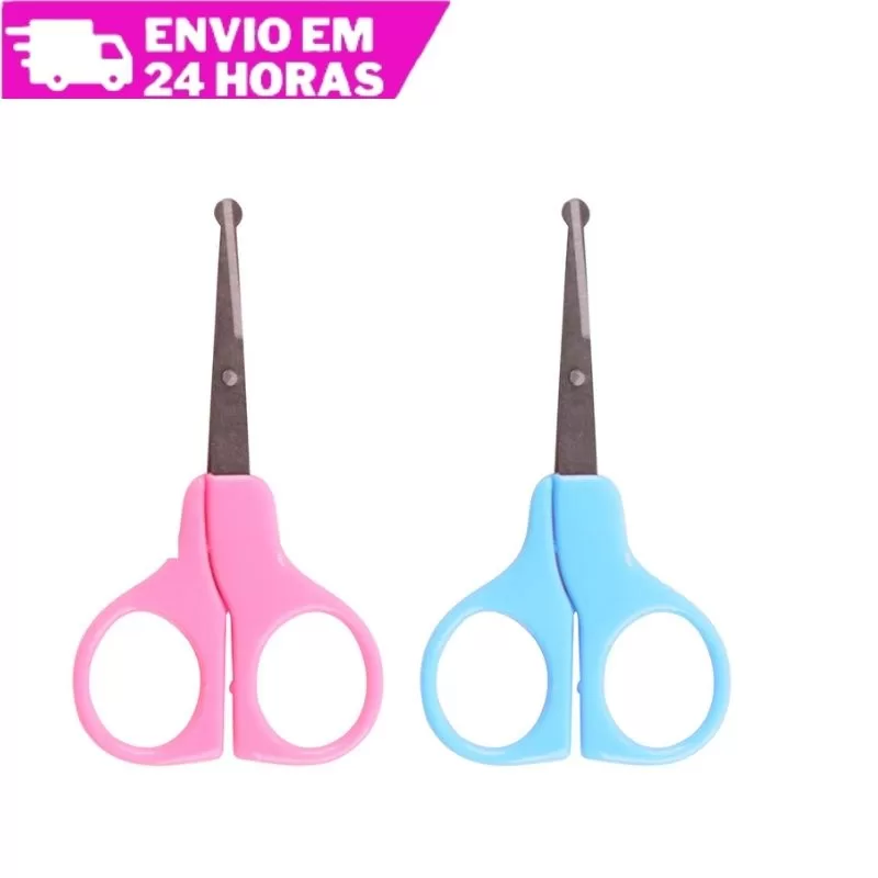 1 Tesoura De Unha Infantil Bebê Rosa Ou Azul Ponta Redonda