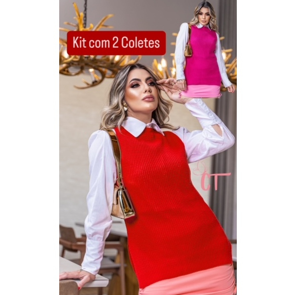 kit com 2 Coletes Regata Tricot Fang Moda Feminina