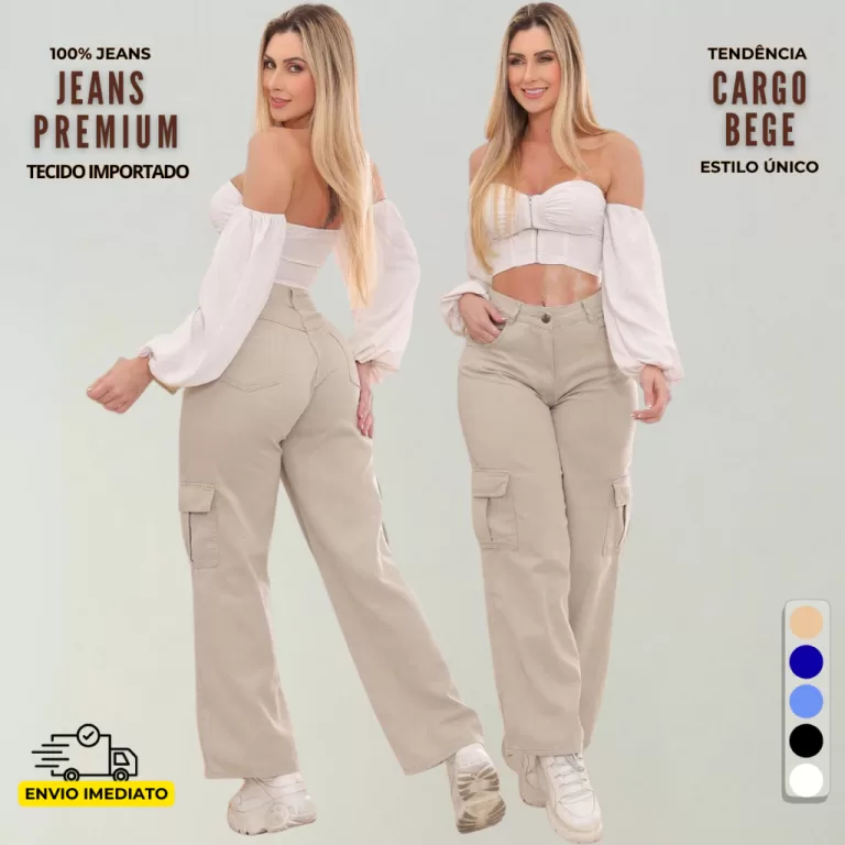 Calça Feminina Boyfriend Wide Leg 100% Jeans Com 
