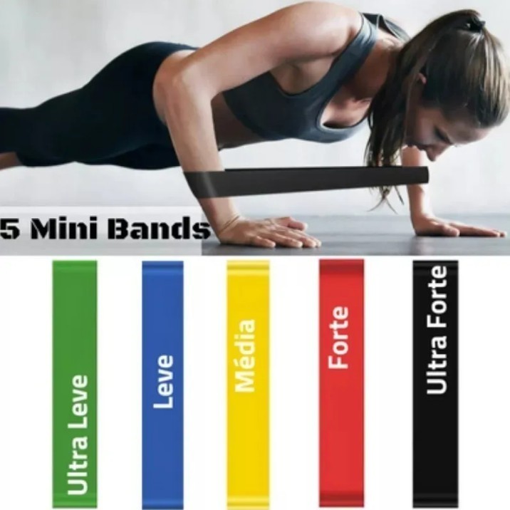 Kit Mini Band 5 Faixas Elásticas de Tensão Muscu