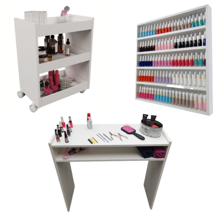 Kit Para Manicure Com Mesa + Prateleira de Esmalte