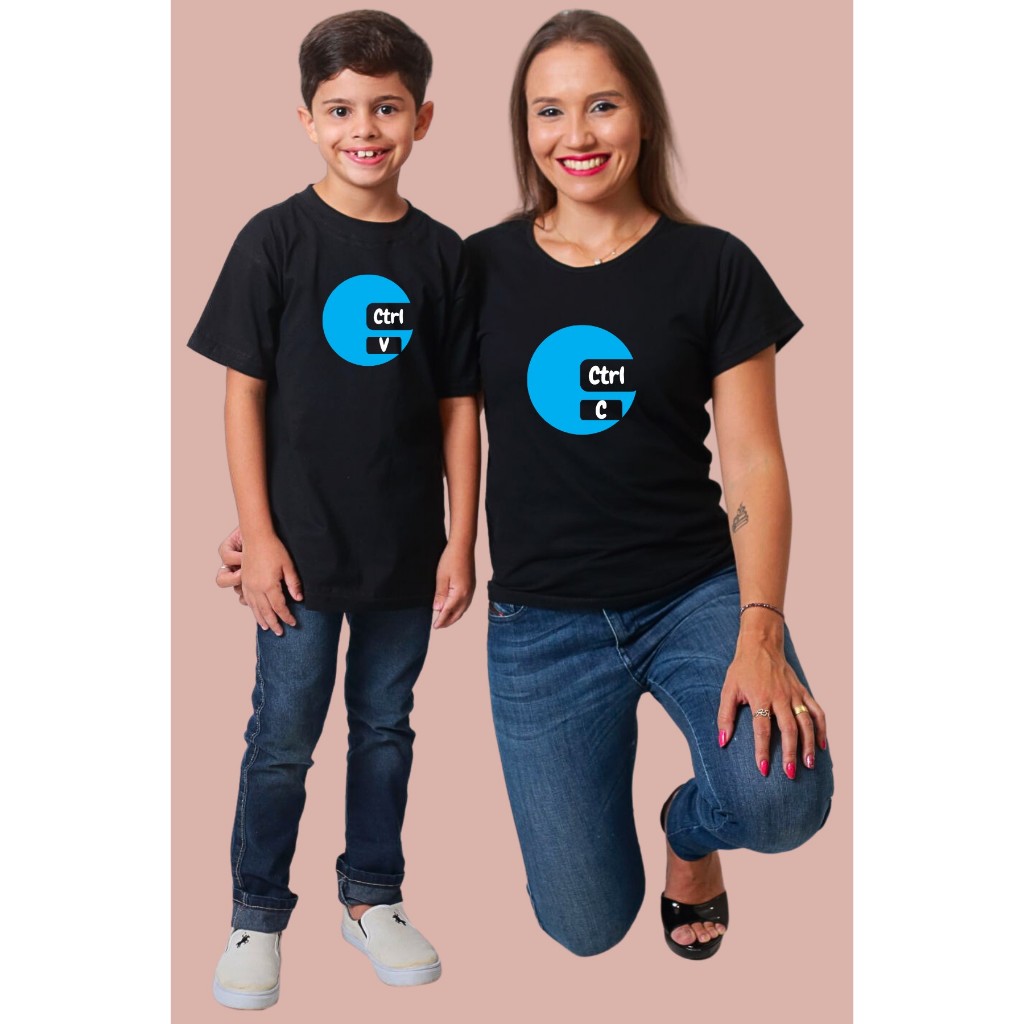 Kit Tal Mãe Tal Filho Ctrl C com 2 Camisetas Combinando Iguais.