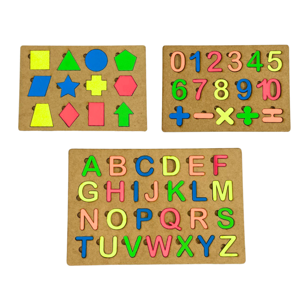 Kit Alfabeto + Numerais + Formas Brinquedos Pedagógicos / Educativos coloridos em MDF(madeira)