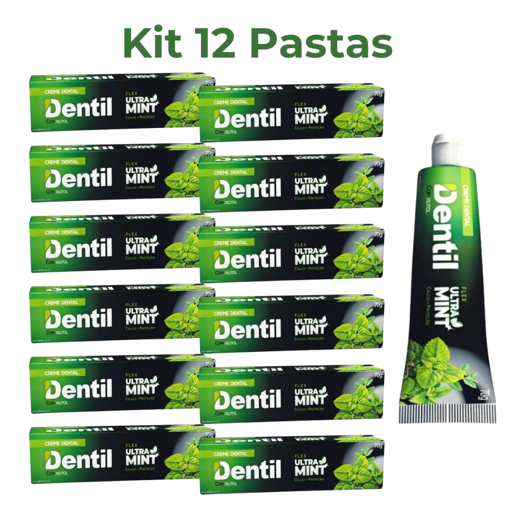 Kit 12 Creme Dental Dentil Ultra Mint Com Xilitol Sem Flúor Menta Refrescância Total