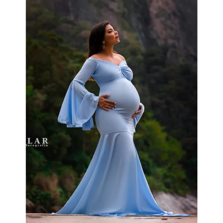 Vestido para ensaio de gestante blusa manga boca s