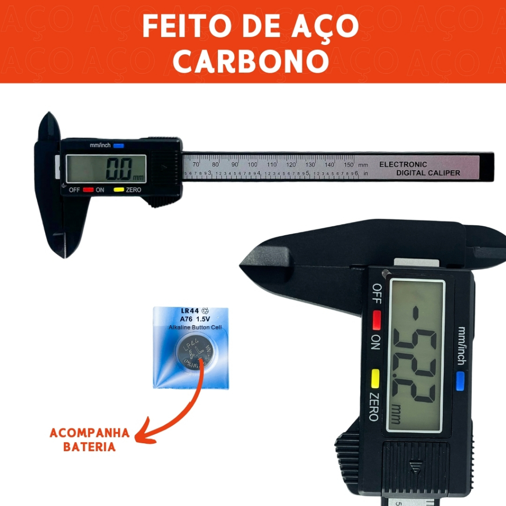 Paquímetro Digital Em Carbono Com Bateria 150MM – Mazzal