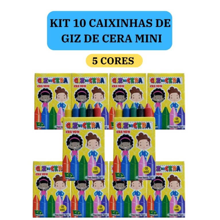 10 cx Mini Giz de Cera 5 Cores P/ Kit Festa Lembra