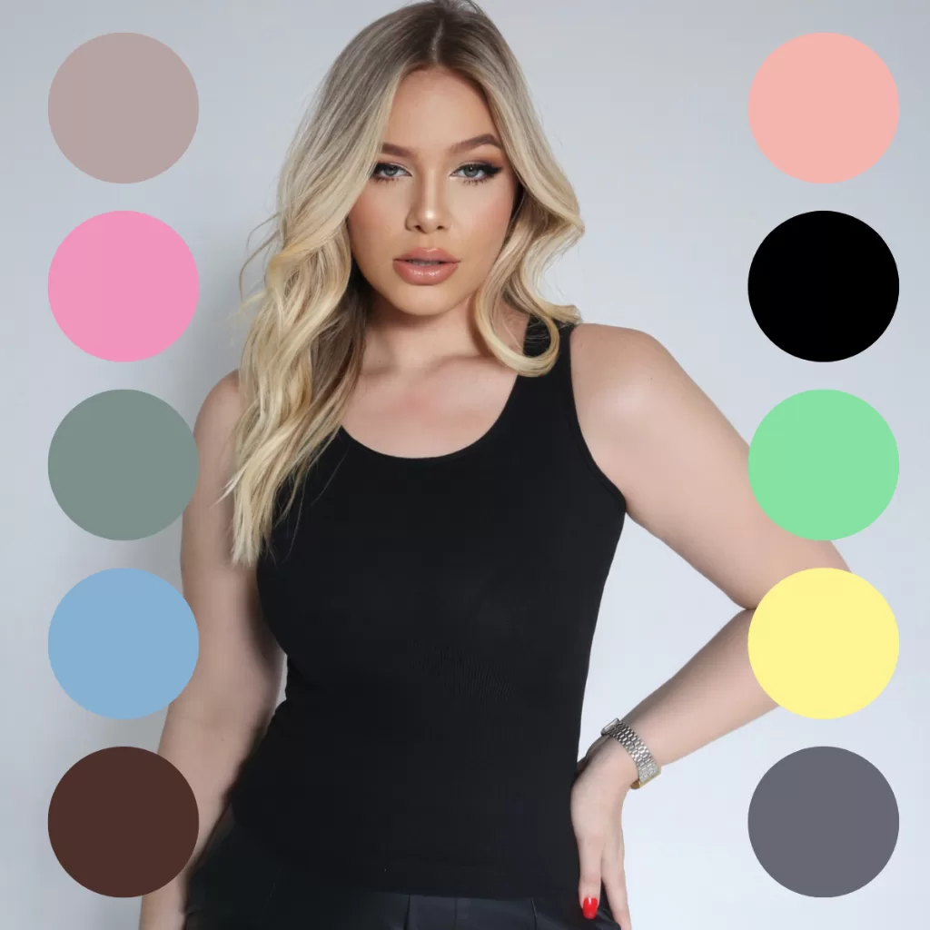 Regata Gola O Blusa Feminina Básica Slim Malha Ribana CaneladaVerão