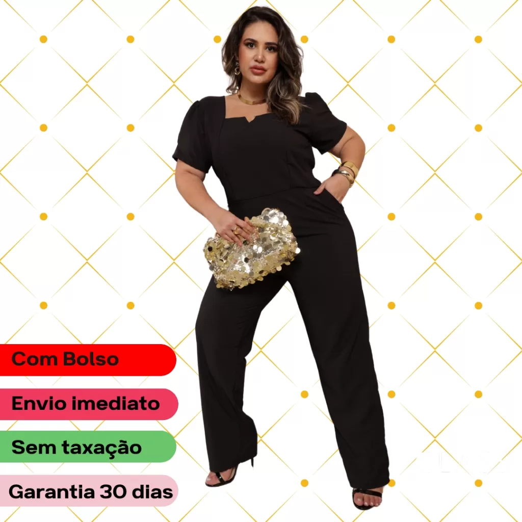 CLASS Macacão Plus Size Pantalona Estampado com Cinto | Tecido Duna (44 ao 50)