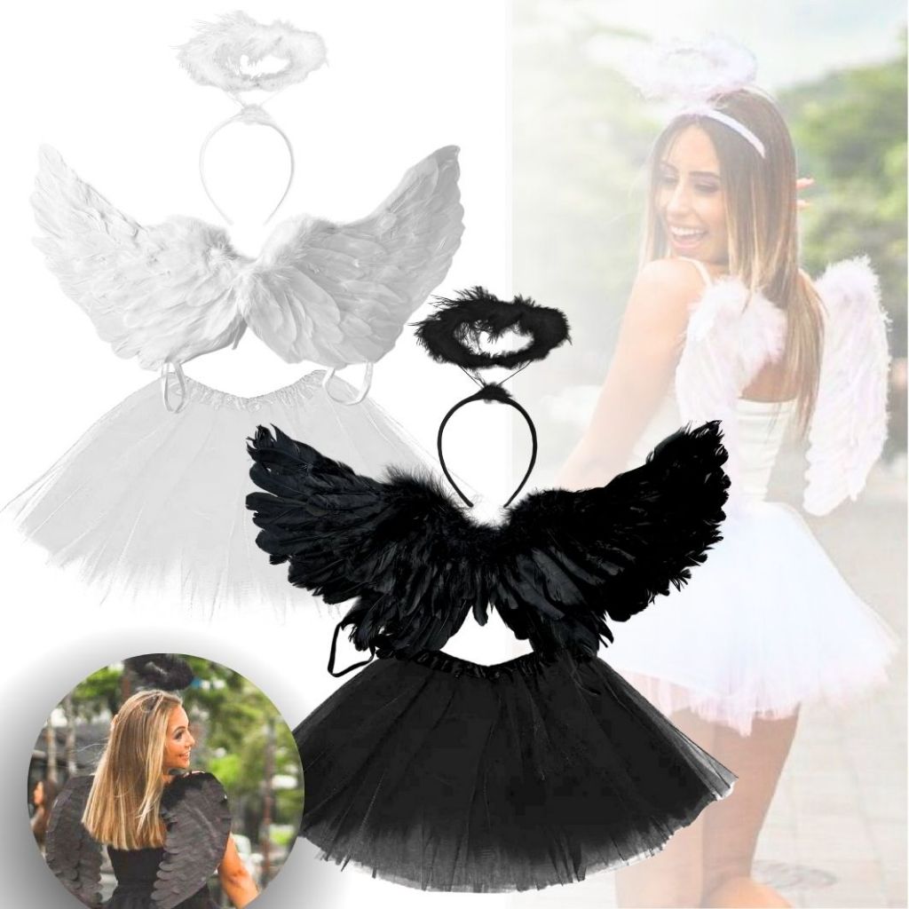 Fantasia Tiara Anjo Aureola Completa Adulto Infantil- Festa Fantasia Carnaval Cosplay Halloween