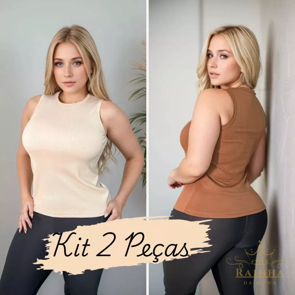 Kit com 2 REGATA FEMININA LISA Confortável Versátil Blusa Regata Canelada Premium