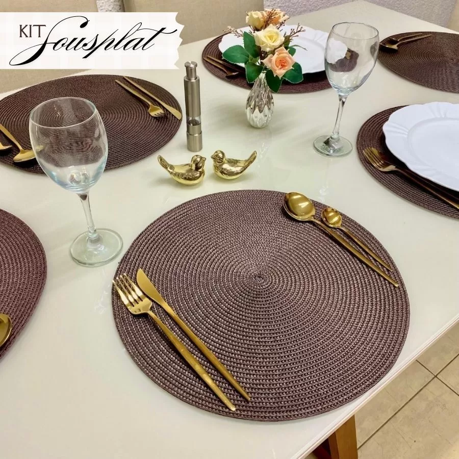 Kit 4/6 Peças Jogo Americano Redondo Sousplat Cozinha Jantar Descanso de Prato Sousplat Cozinha