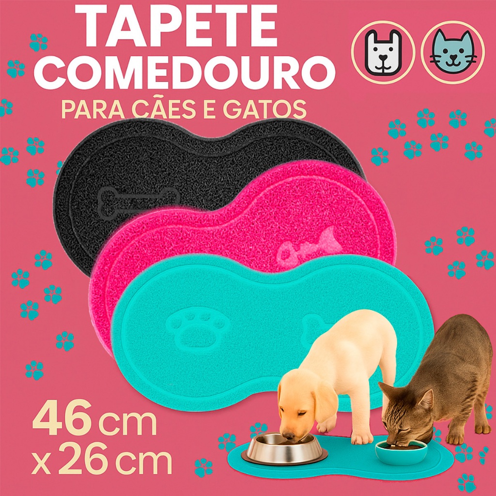 Tapete Pet Impermeável p/ Comedouro Comida Água Ração Cachorro Gato Antiderrapante 46x26cm Uzoo