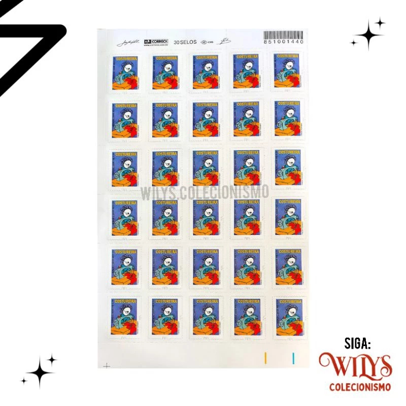Folha de Selos Costureira – Selo Carta – Cartela Com 30 Selos – Costureira – 2011