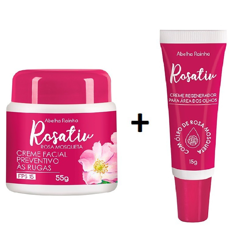 Kit Creme Area dos Olhos + Creme Preventivo às Rugas  com óleo Rosa Mosqueta Rosativ Abelha Rainha