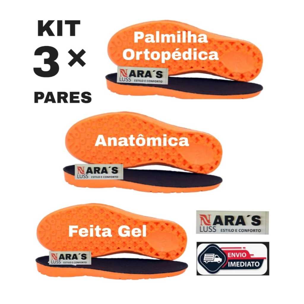 kit Palmilha Ortopédica anatômica Ant-pacto Tênis Bota Coturno Sapatos MocassIM  KIT 3 PARES, 2PARES