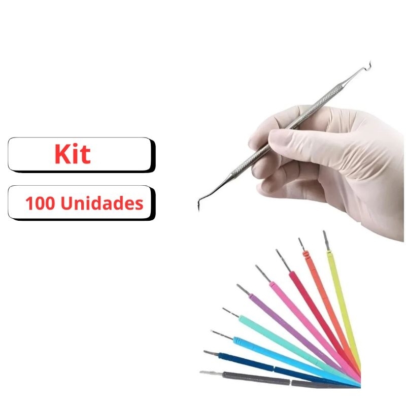 Kit 100 Borrachinhas Escolha a Cor  + Aplicador Inox Profissional  Melhor Qualidade