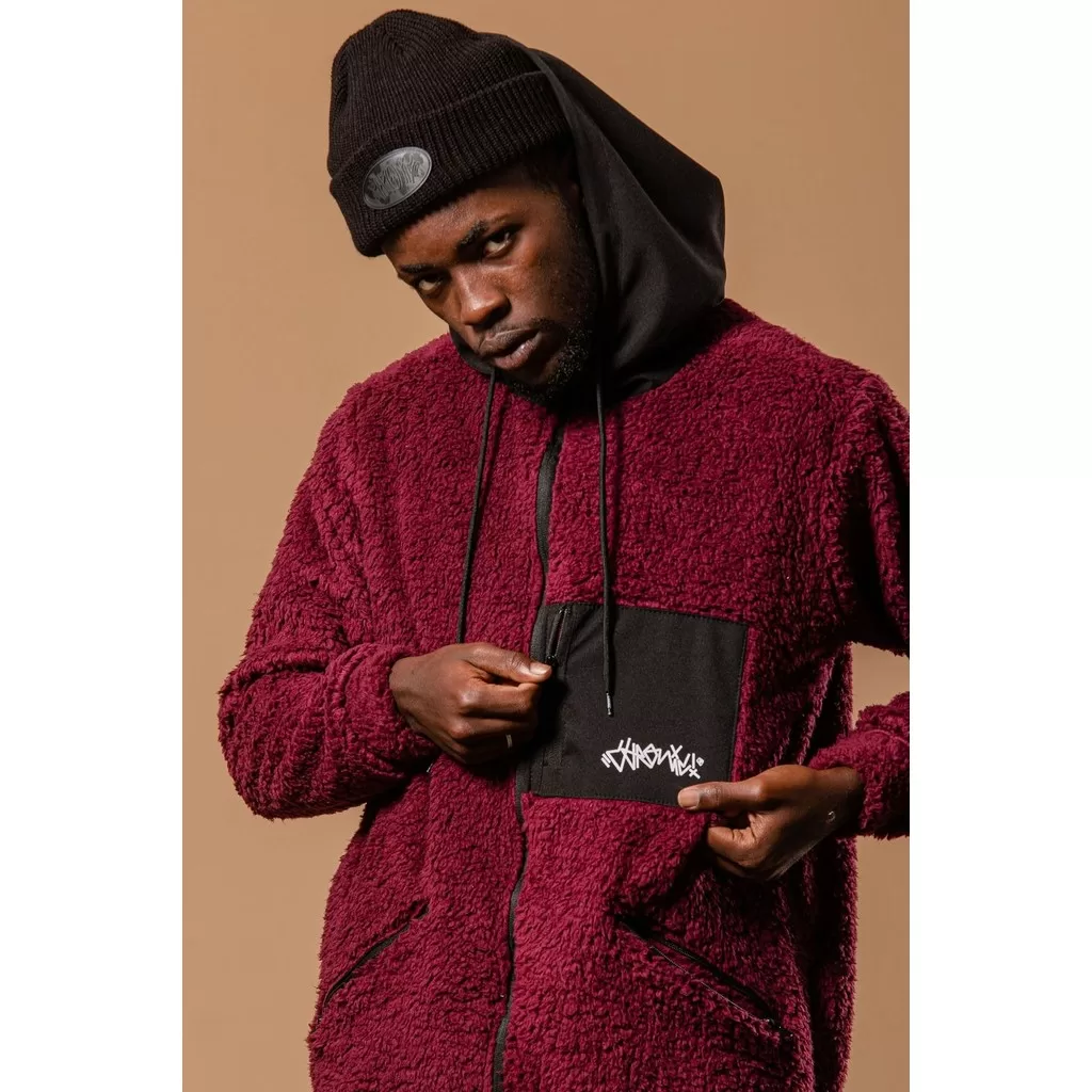 Jaqueta Com Zíper Sherpa Com Capuz Chronic Vinho