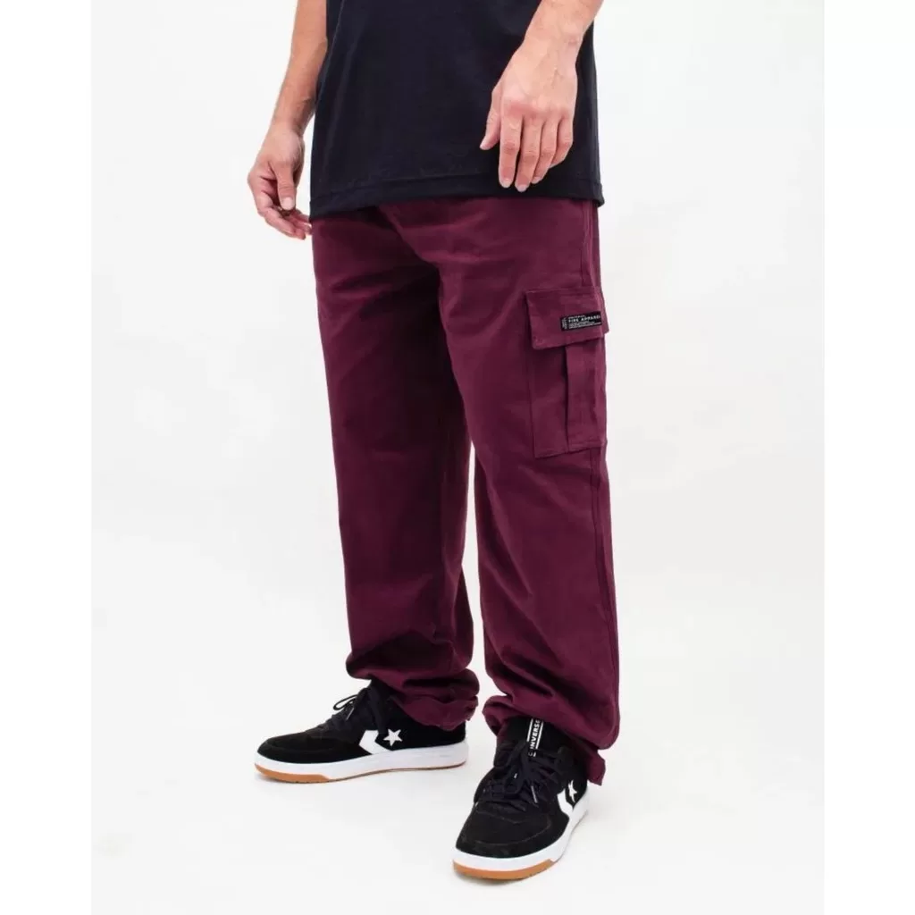 Calça Cargo Sarja Fire Apparel Reta Vinho