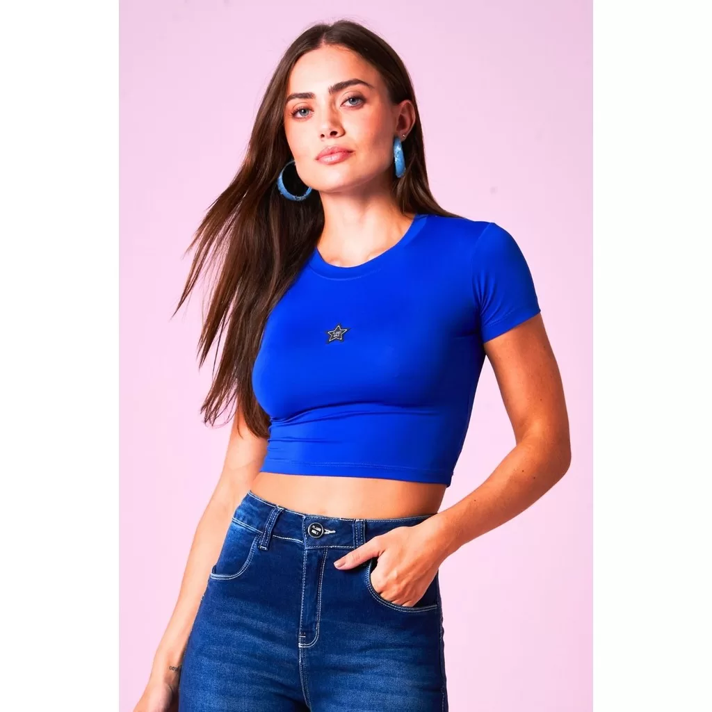 Cropped Feminino Com Silk Termocolante Planet Girls Azul Médio