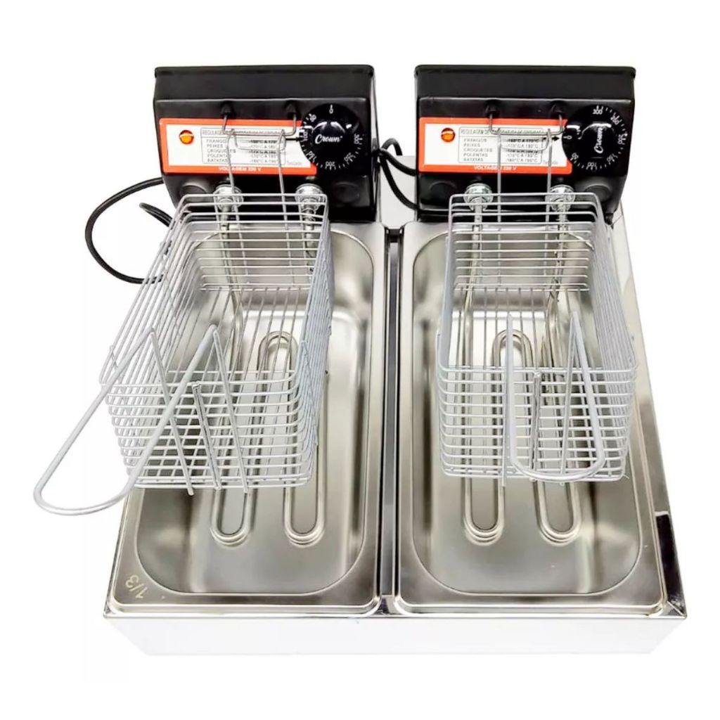 Fritadeira Elétrica Profissional 7L Industrial com Cuba Dupla em Inox e Termostato
