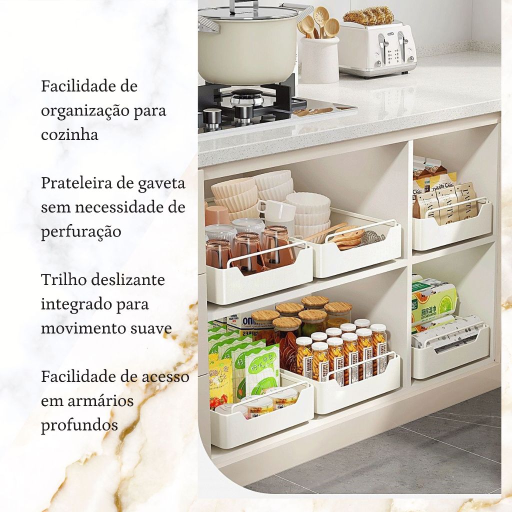 Organizador Armário Gaveteiro Cozinha 30cm Multiuso Deslizante Corrediças Pronto Para Instalação Tam