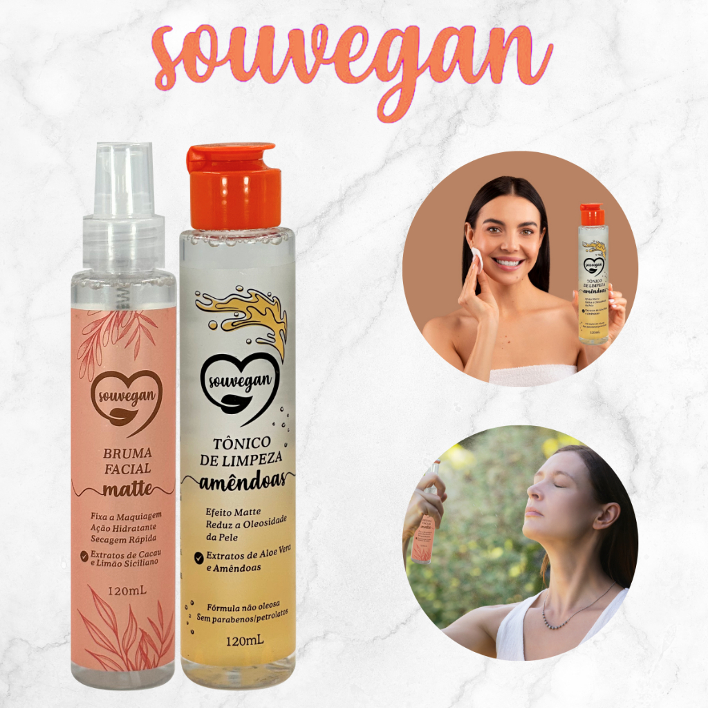 Kit 2 Souvegan Bruma Facial Matte Tônico de Limpeza Facial Reduz Oleosidade