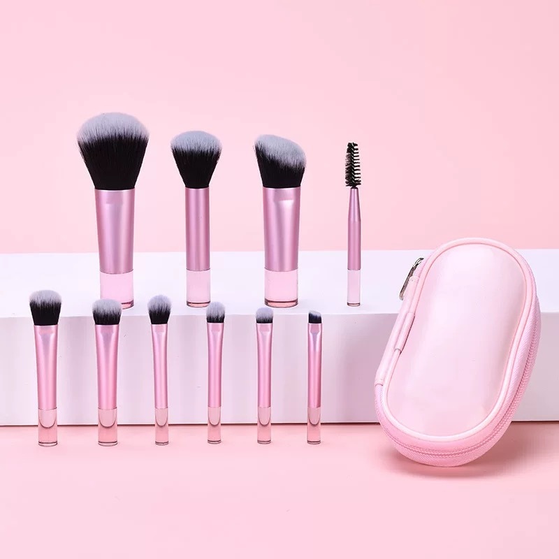 Kit de Pincéis de Maquiagem Mini Profissional Multi-funcional com 10 peças