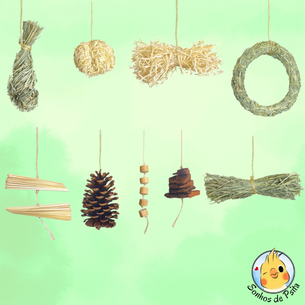 Kit de Brinquedos Naturais Calopsita, Agapornis, Periquito, Aves