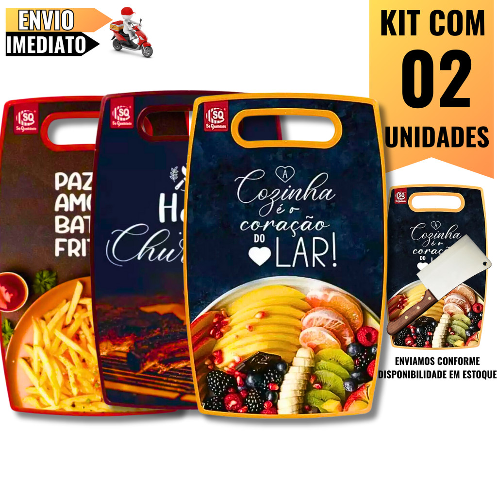 Tábua de Corte Estampada 1 ou kit 2 Unidades   Resistentes, Práticas e Versáteis Para Carne, Legumes