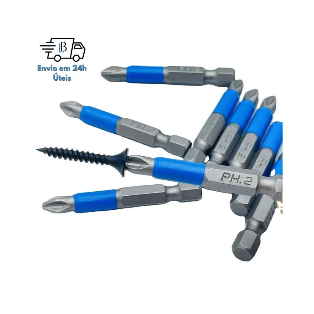 Jogo de Bits de Chave Phillips Magnético Impacto – 6 Peças PH1-PH3, PZ1-PZ3 – Anti-Derrapante