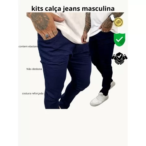 kit 2 calças jeans masculina skinny para trabalho