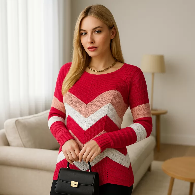 Blusa De Frio Feminina Tricot Manga Longa Zig Zag 