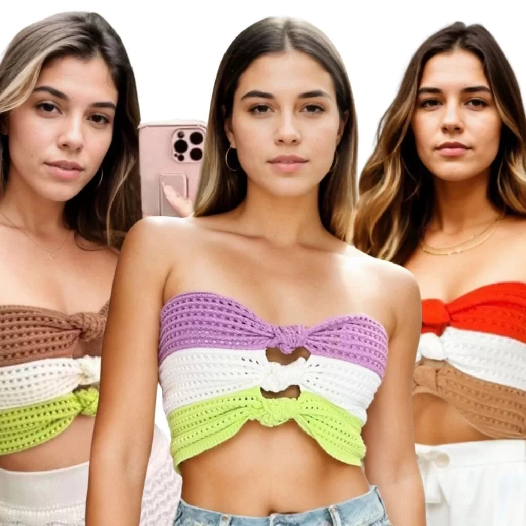 Top Feminino Tricot Modal Amarração Tricolor Básico Essencial