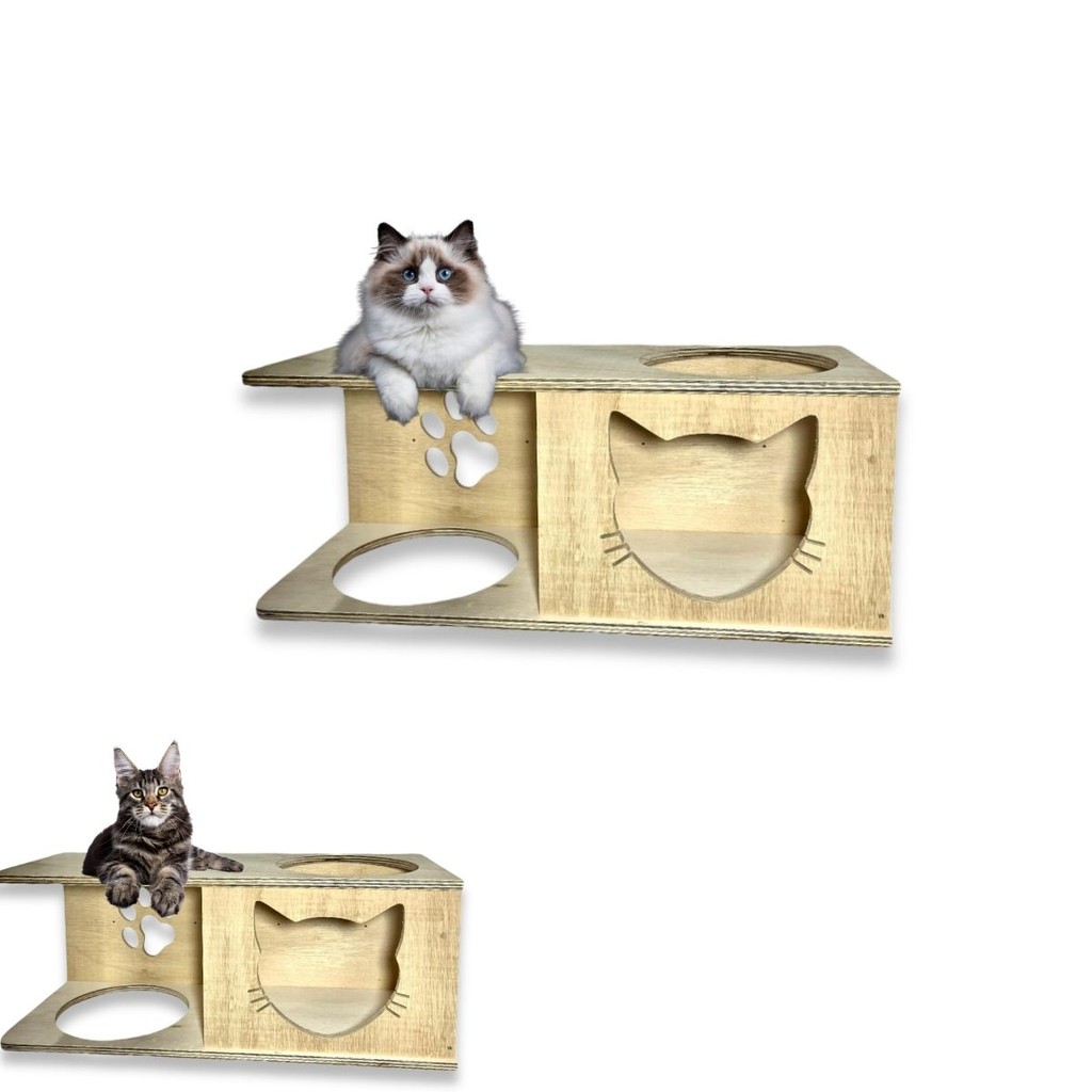 Casinha Para Gato REFORÇADO COMPENSADO NAVAL Tamanho G Área Externa Niicho de Gato Montado Seguro