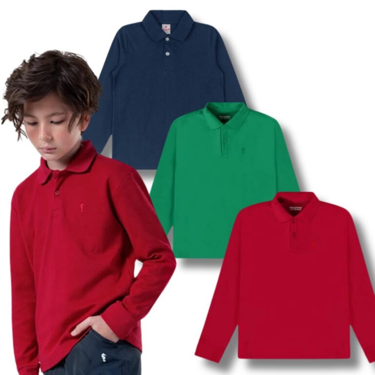 Camiseta Polo Infantil e Juvenil Manga Longa 1 ao 