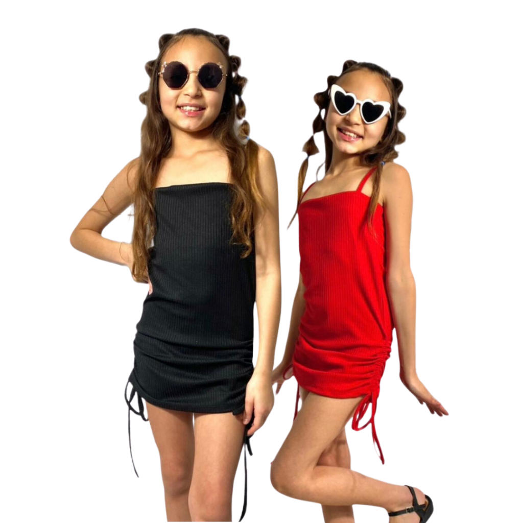 Vestido Gringa Infantil de Alcinha Tecido Canelado Super Macio Moda Blogueira Elegante e Moderno