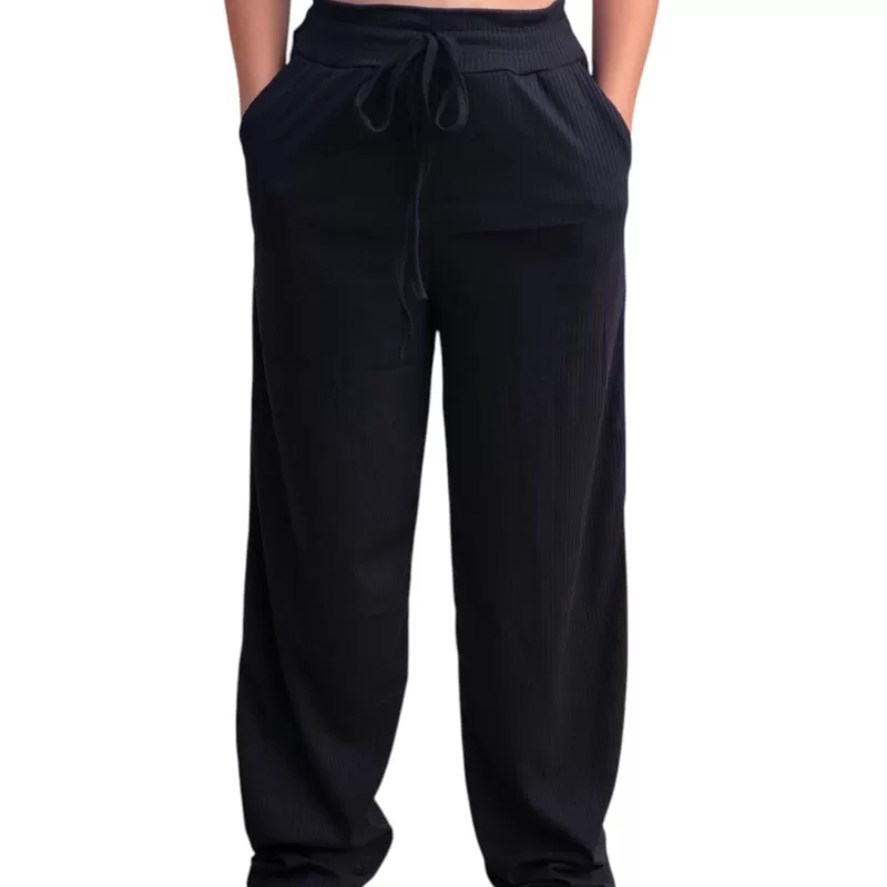 Calça Malha Canelada para gravida Calça Pantalona Feminina M ao GG Com Cordão Ajustável