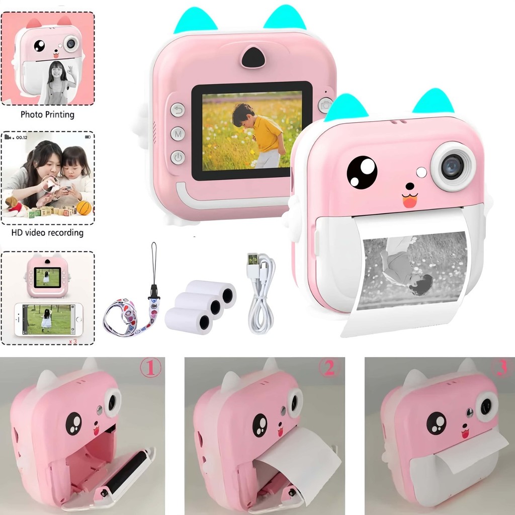 Câmera De Impressão Instantânea Para Crianças Vídeo Fotografia Digital Fotográfica Toy Mini Impresso