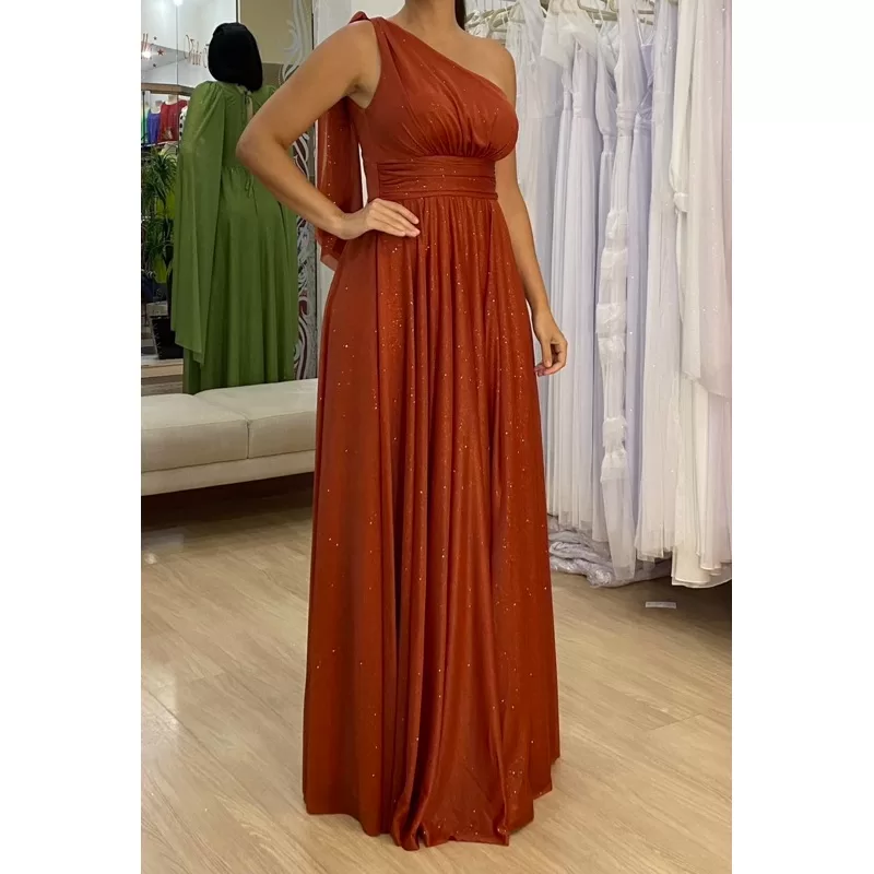 vestido de festa longo madrinha formatura casamento convidada debutante elegante terracota