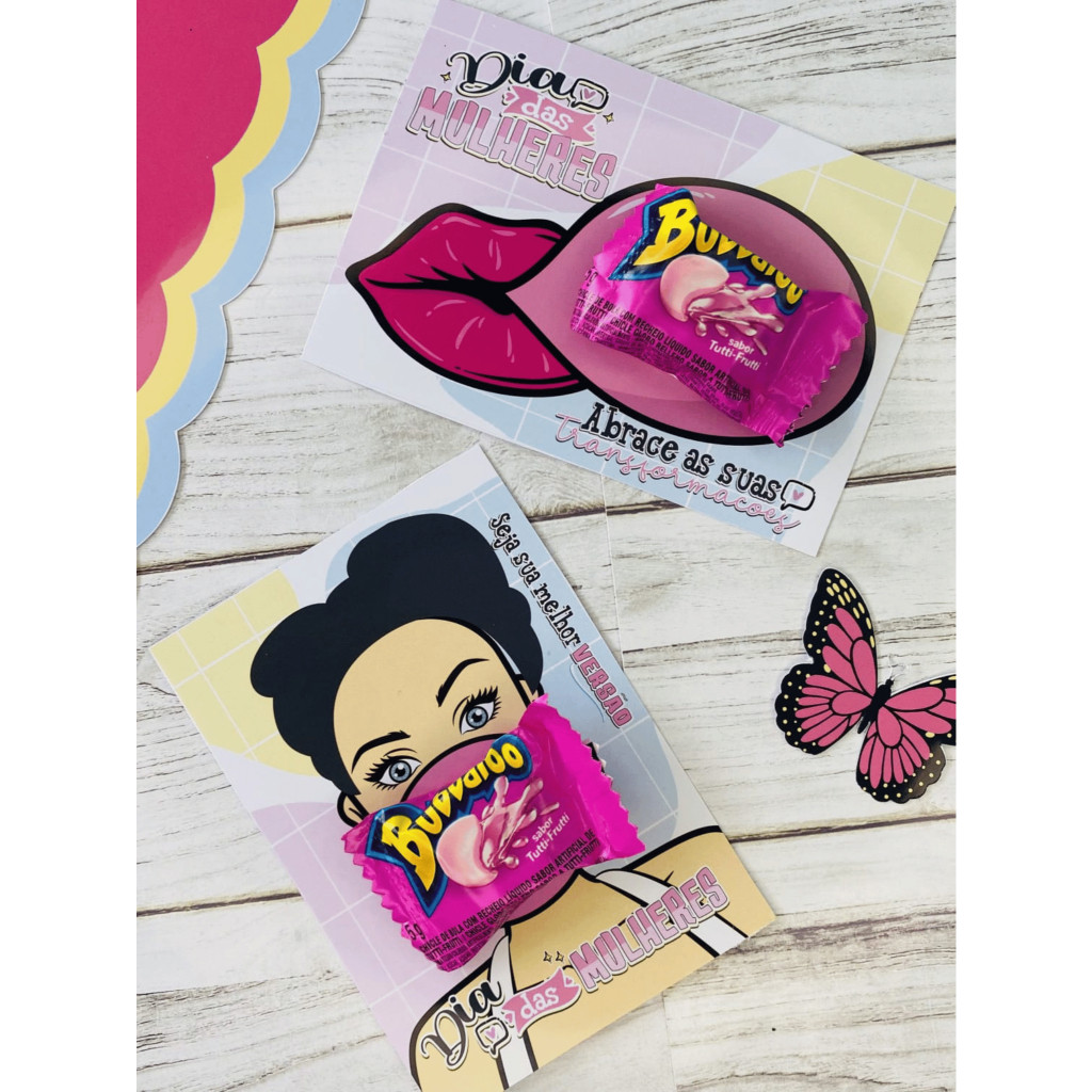 Kit Lembrancinha Cartão Dia das Mulheres Personalizado Chiclete 30 50 e 100 unidades Mimo